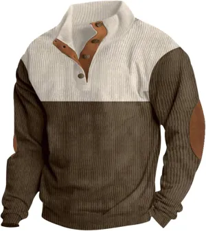 Mens Stand Collar Pullover Sweater Cable Knitted Chunky Winter Fashion Buttons Twisted Thermal Cashmere Sweaters