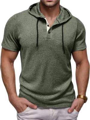 Mens Summer Hoodies Breathable Short Sleeve Shirts Stylish Athletic Workout Sweatshirt Solid Drawstring Tops