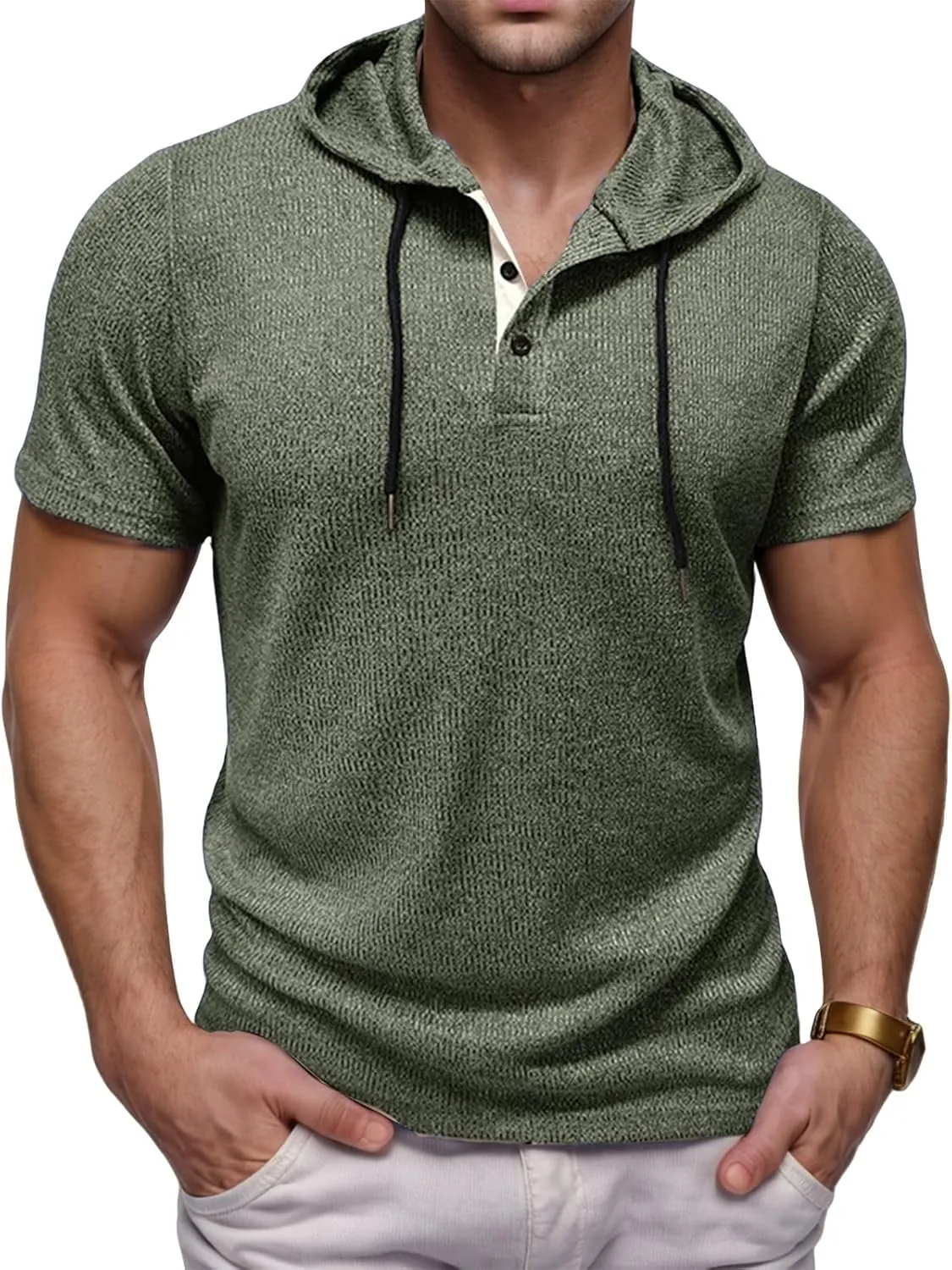 Mens Summer Hoodies Breathable Short Sleeve Shirts Stylish Athletic Workout Sweatshirt Solid Drawstring Tops