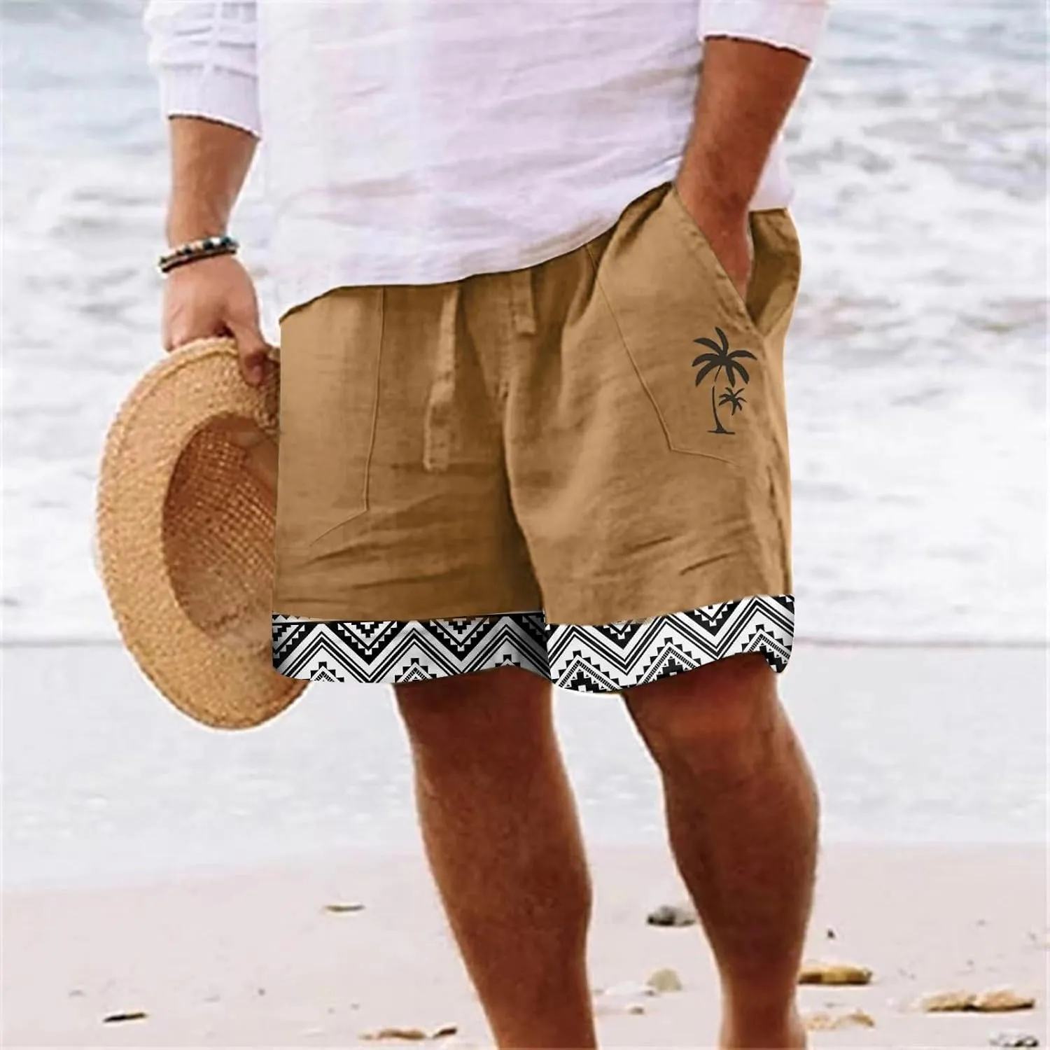 Mens Summer Linen Elastic Shorts Shorts Beach Shorts Casual Cotton Linen Shorts Mens Summer Linen Elastic Shorts