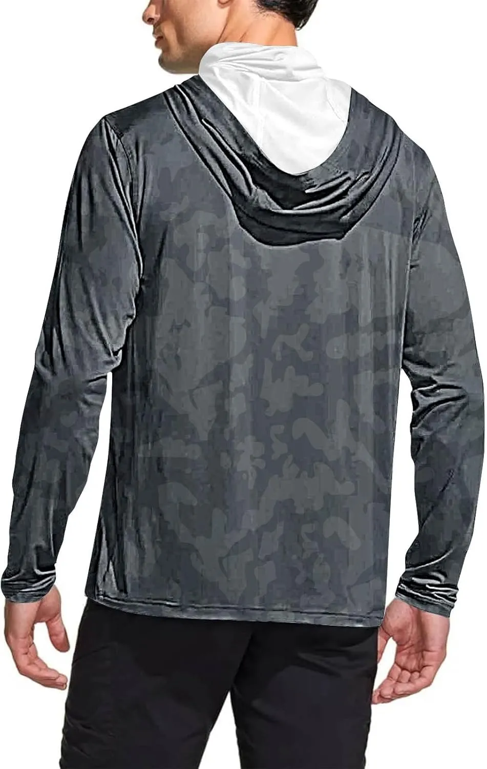 Mens Sun Protection Shirts UPF 50 Long Sleeve Hoodie Breathable Lightweight Beach Fishing UV SPF T-Shirts with Mask
