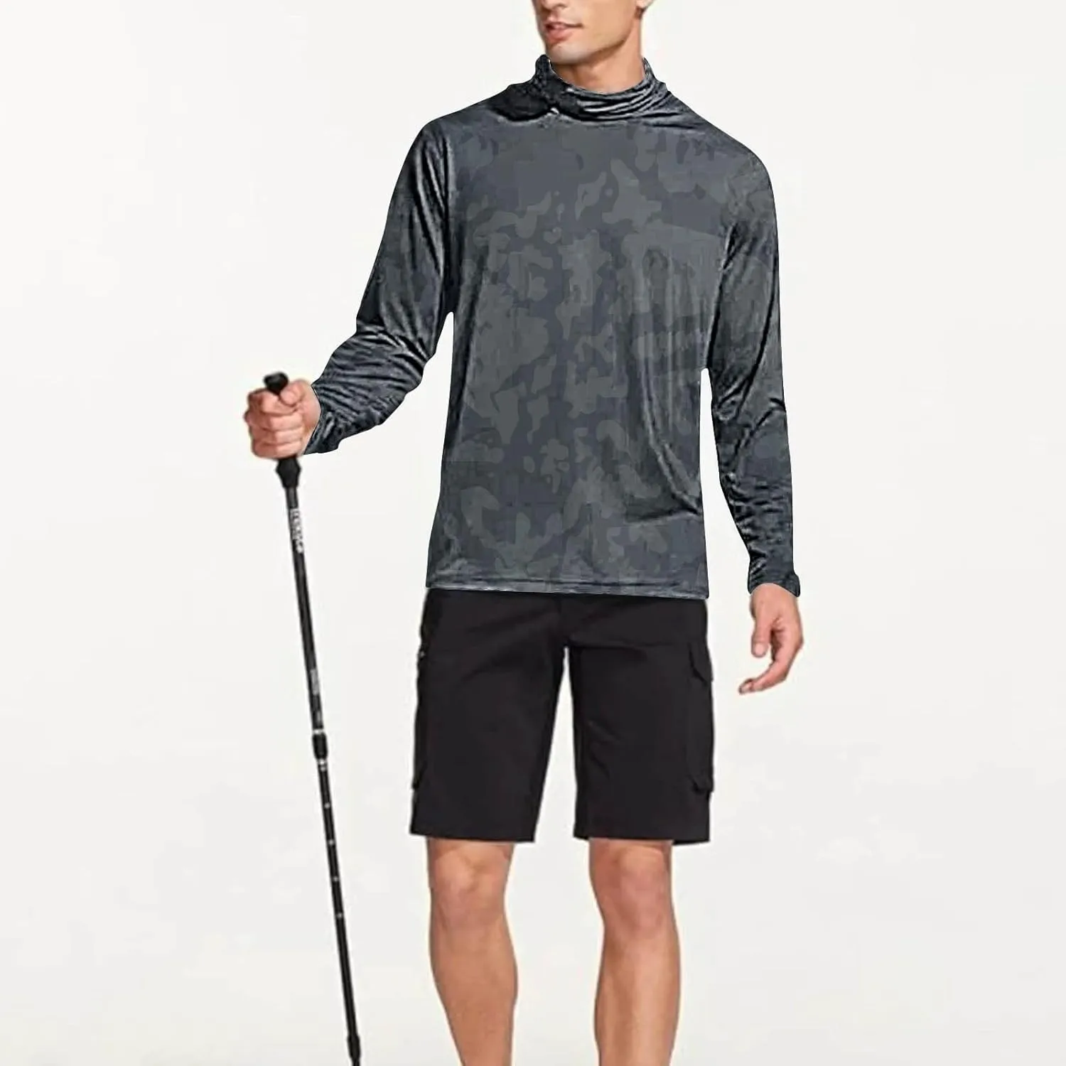 Mens Sun Protection Shirts UPF 50 Long Sleeve Hoodie Breathable Lightweight Beach Fishing UV SPF T-Shirts with Mask
