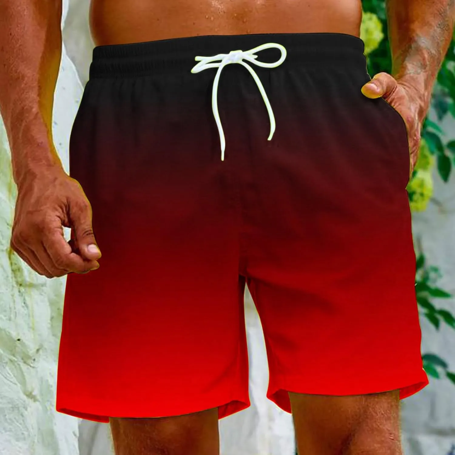 Mens Swim Trunks Gradient Color Beach Shorts Quick Dry Board Shorts for Summer Vacation Surf