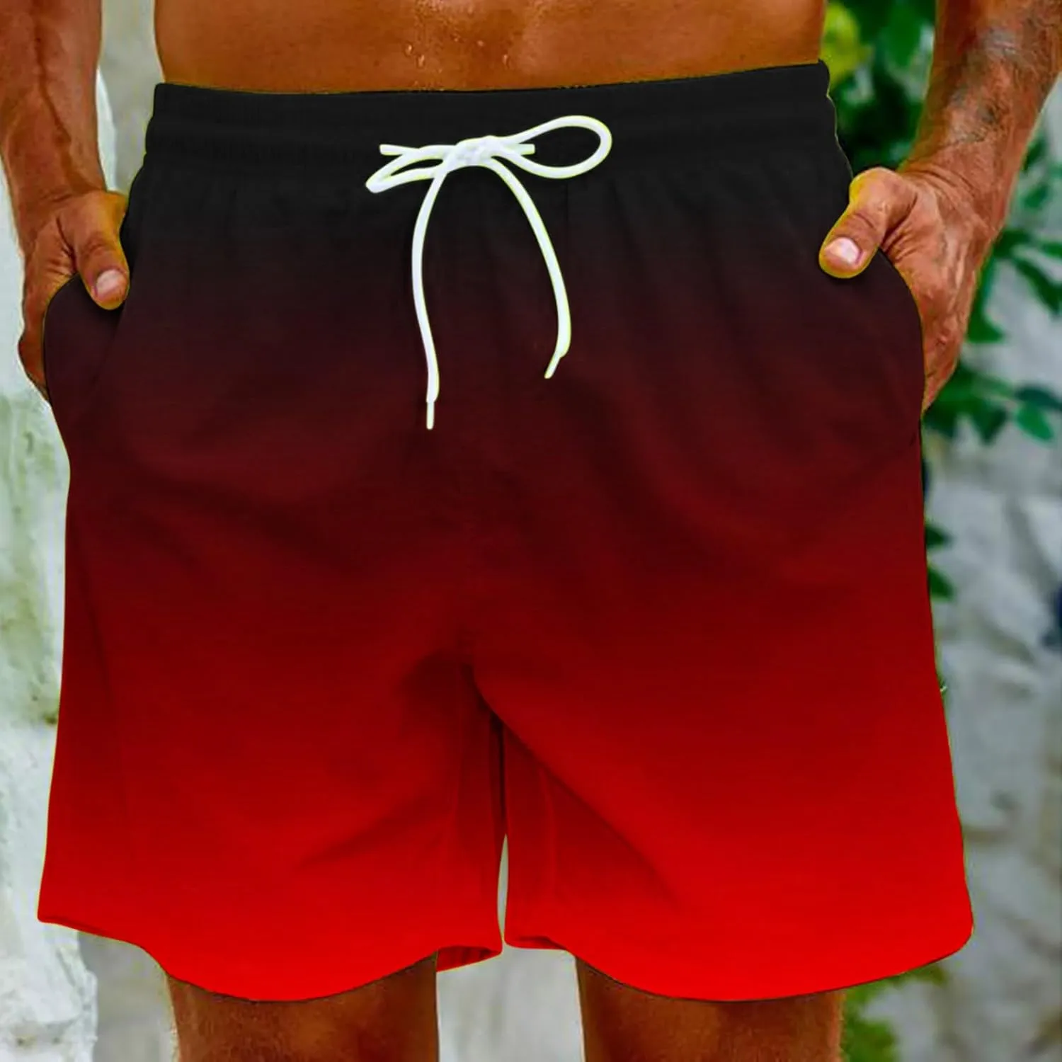 Mens Swim Trunks Gradient Color Beach Shorts Quick Dry Board Shorts for Summer Vacation Surf