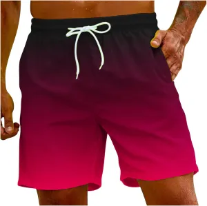 Mens Swim Trunks Gradient Color Beach Shorts Quick Dry Board Shorts for Summer Vacation Surf