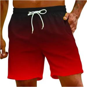Mens Swim Trunks Gradient Color Beach Shorts Quick Dry Board Shorts for Summer Vacation Surf