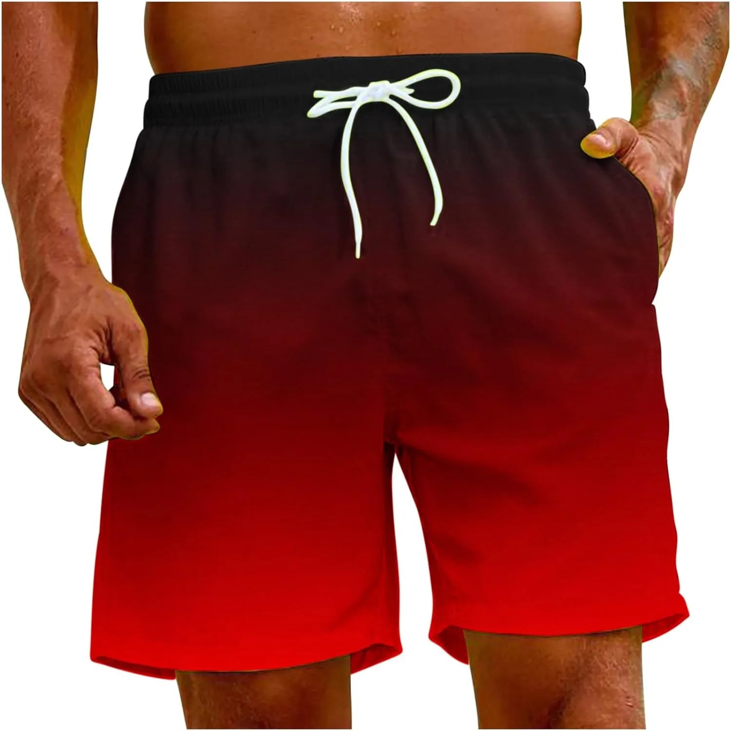 Mens Swim Trunks Gradient Color Beach Shorts Quick Dry Board Shorts for Summer Vacation Surf