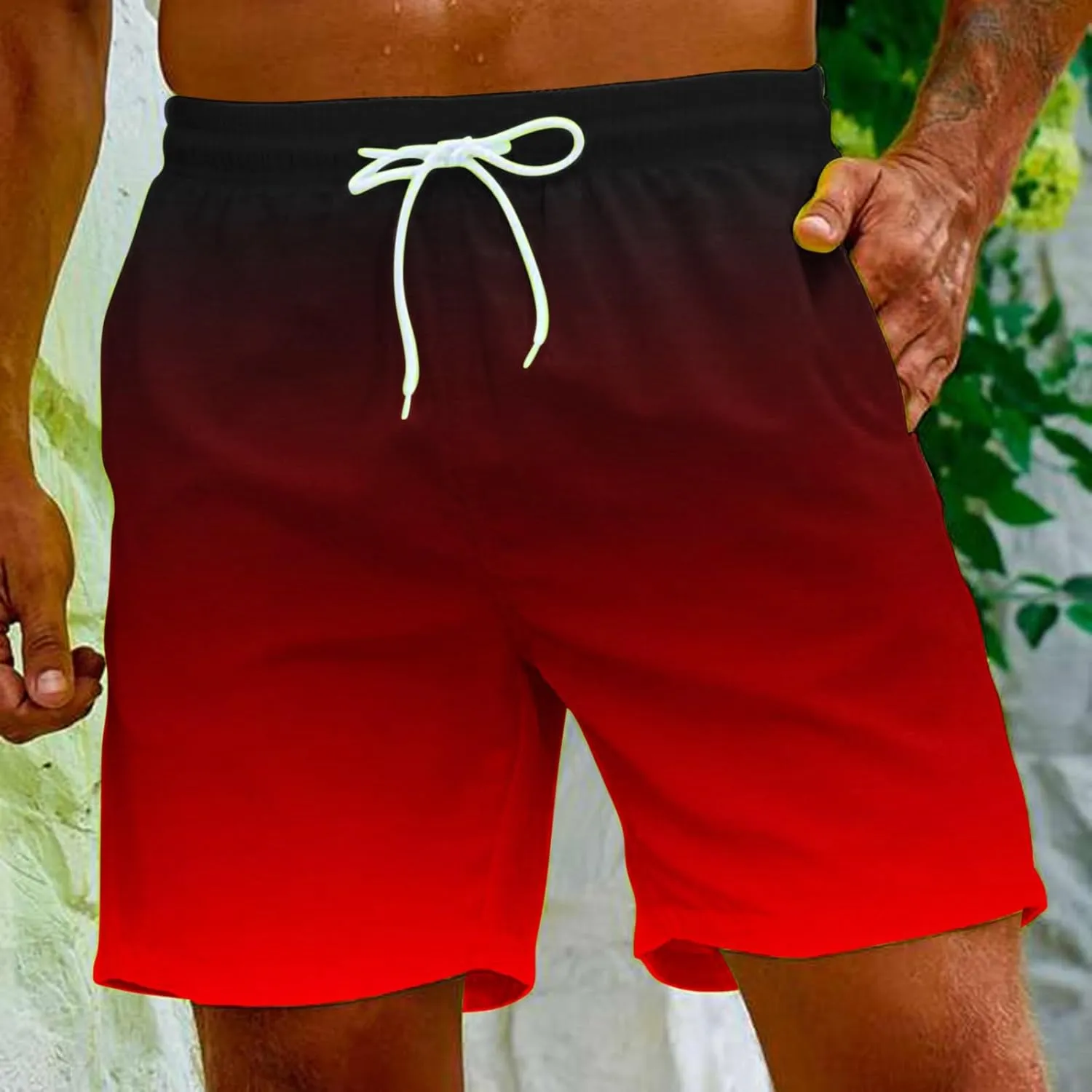 Mens Swim Trunks Gradient Color Beach Shorts Quick Dry Board Shorts for Summer Vacation Surf