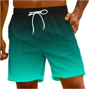 Mens Swim Trunks Gradient Color Beach Shorts Quick Dry Board Shorts for Summer Vacation Surf