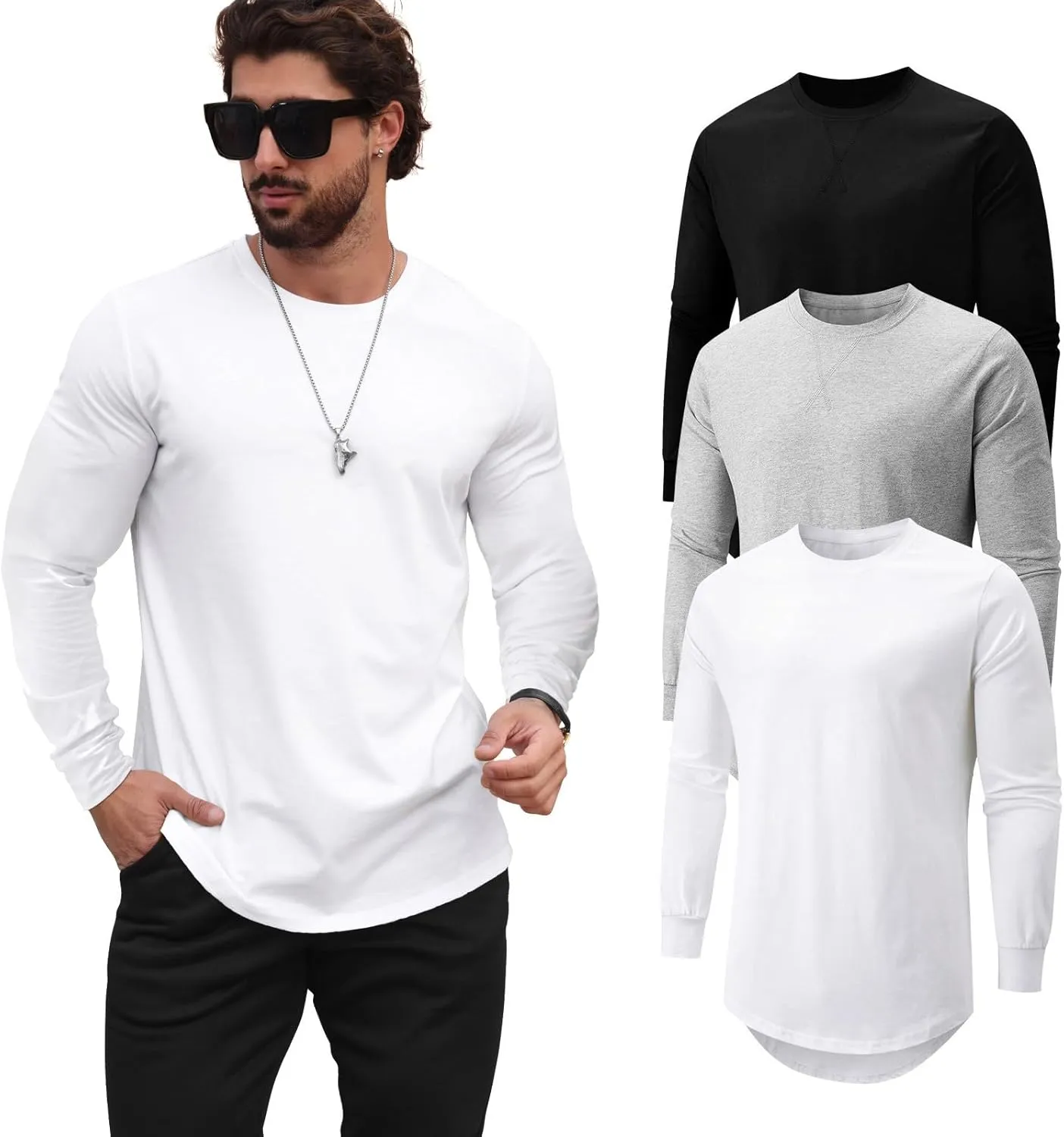 Mens T Shirts Casual Hipster Hip Hop Longline Crewneck Tee Shirts