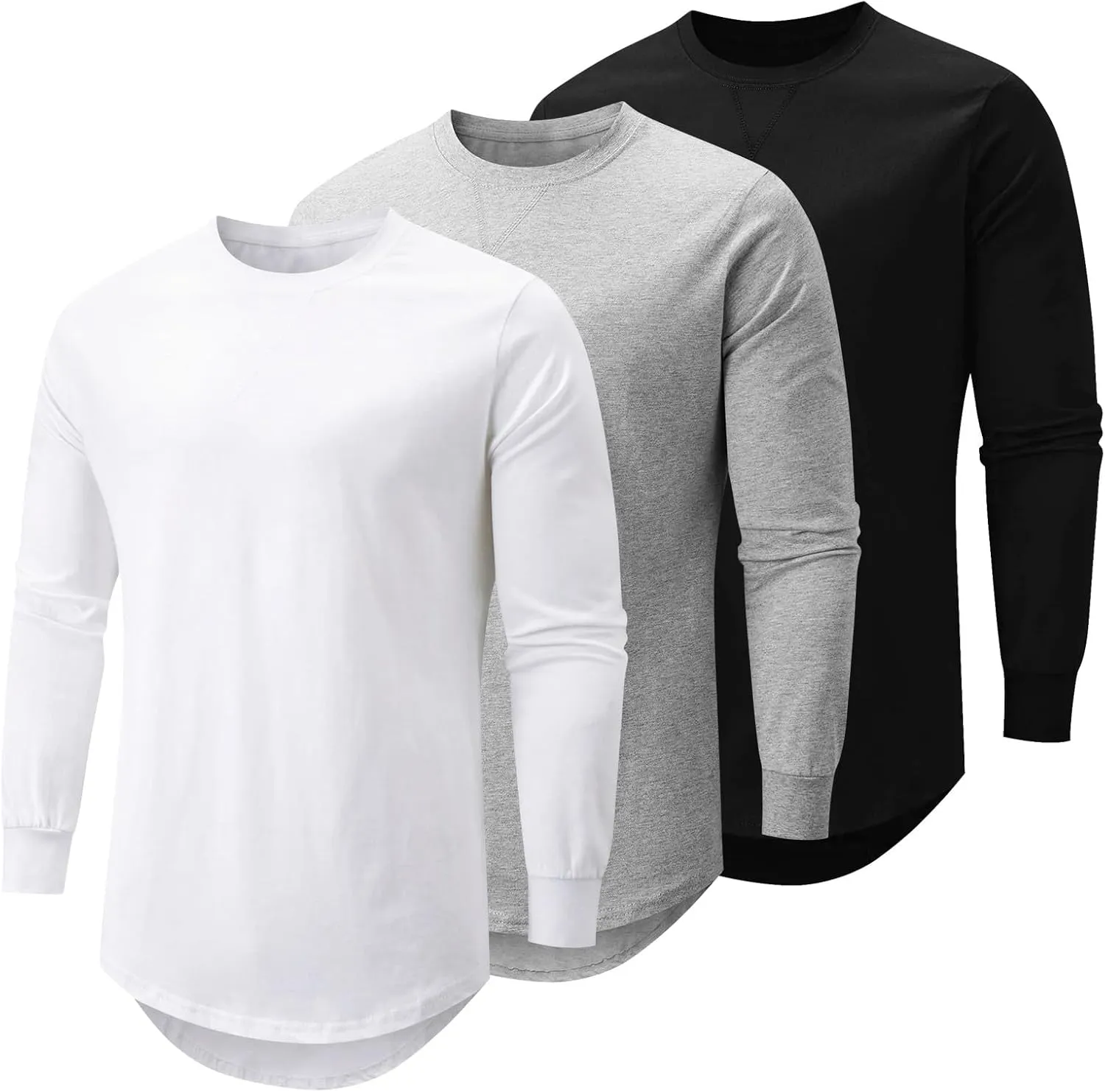 Mens T Shirts Casual Hipster Hip Hop Longline Crewneck Tee Shirts