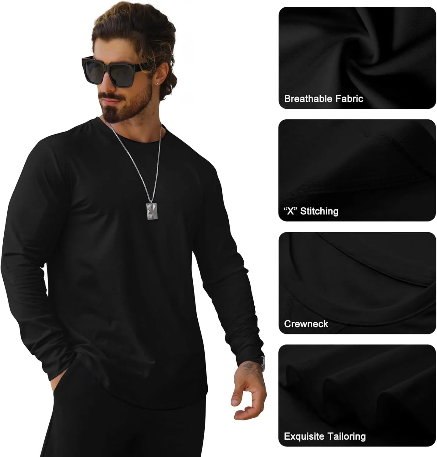 Mens T Shirts Casual Hipster Hip Hop Longline Crewneck Tee Shirts