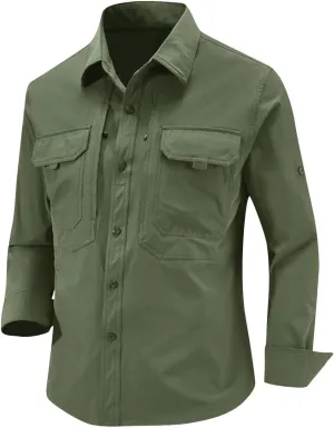 Men's Tactical Shirts Quick Dry UV Protection Breathable Long Sleeve Hiking Fishing Button Shirts Fall Clothes