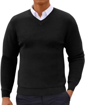 Men's V Neck Pullover Sweater Long Sleeve Casual Slim Fit Cotton Dress Sweaters Lightweight Knitted Warm Sweaters