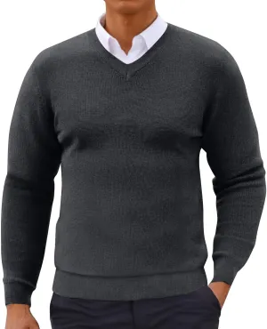 Men's V Neck Pullover Sweater Long Sleeve Casual Slim Fit Cotton Dress Sweaters Lightweight Knitted Warm Sweaters