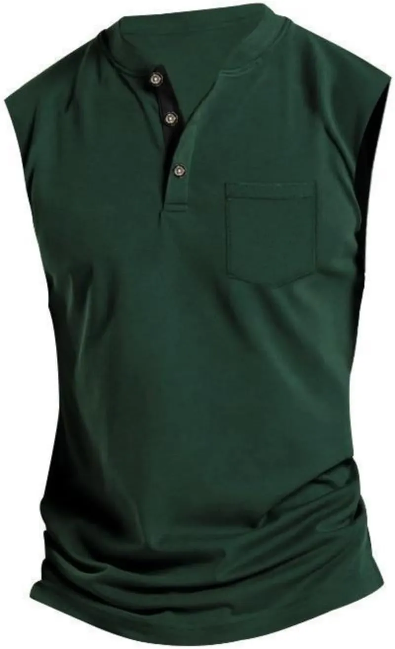 Mens V Neck Sleeveless Tank Tops Stand Collar Button Workout Shirts Lightweight Fashion Breathable Summer T Shirts