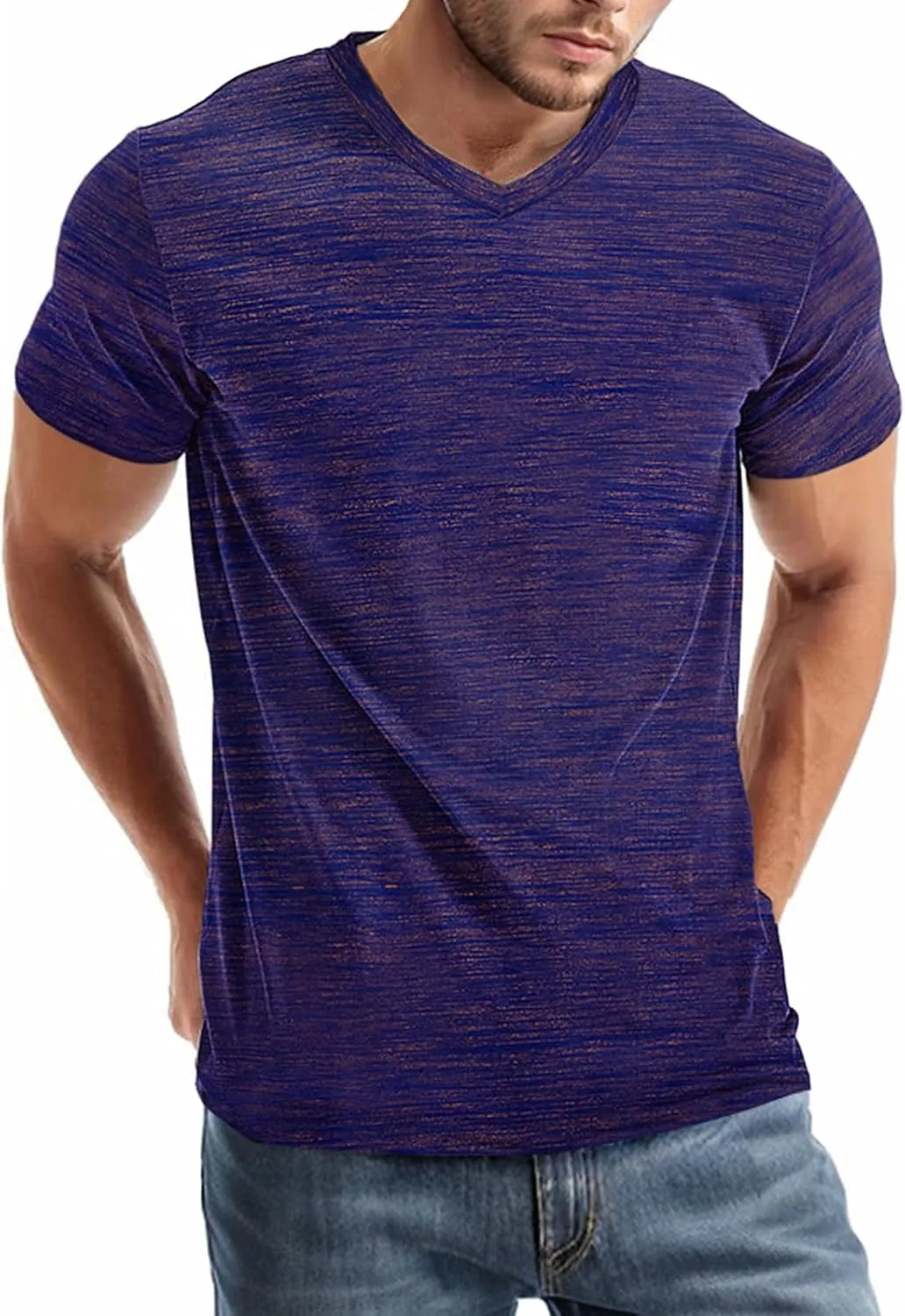 Mens V Neck T Shirts Casual Stylish Graphic Stretch Short Sleeve T-Shirt Cotton Tees Tops Shirt
