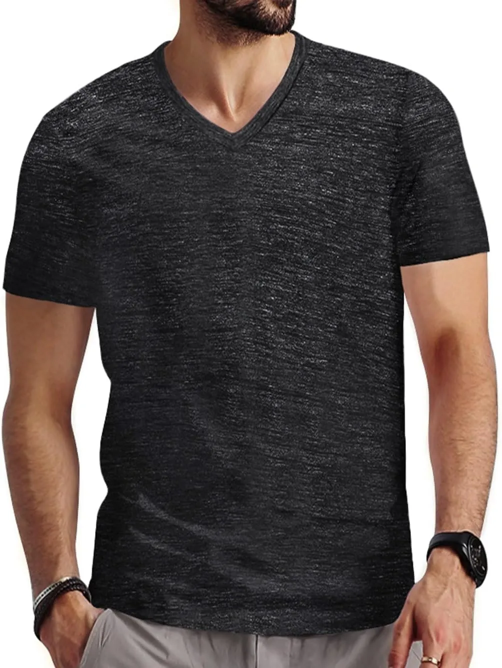 Mens V Neck T Shirts Casual Stylish Graphic Stretch Short Sleeve T-Shirt Cotton Tees Tops Shirt