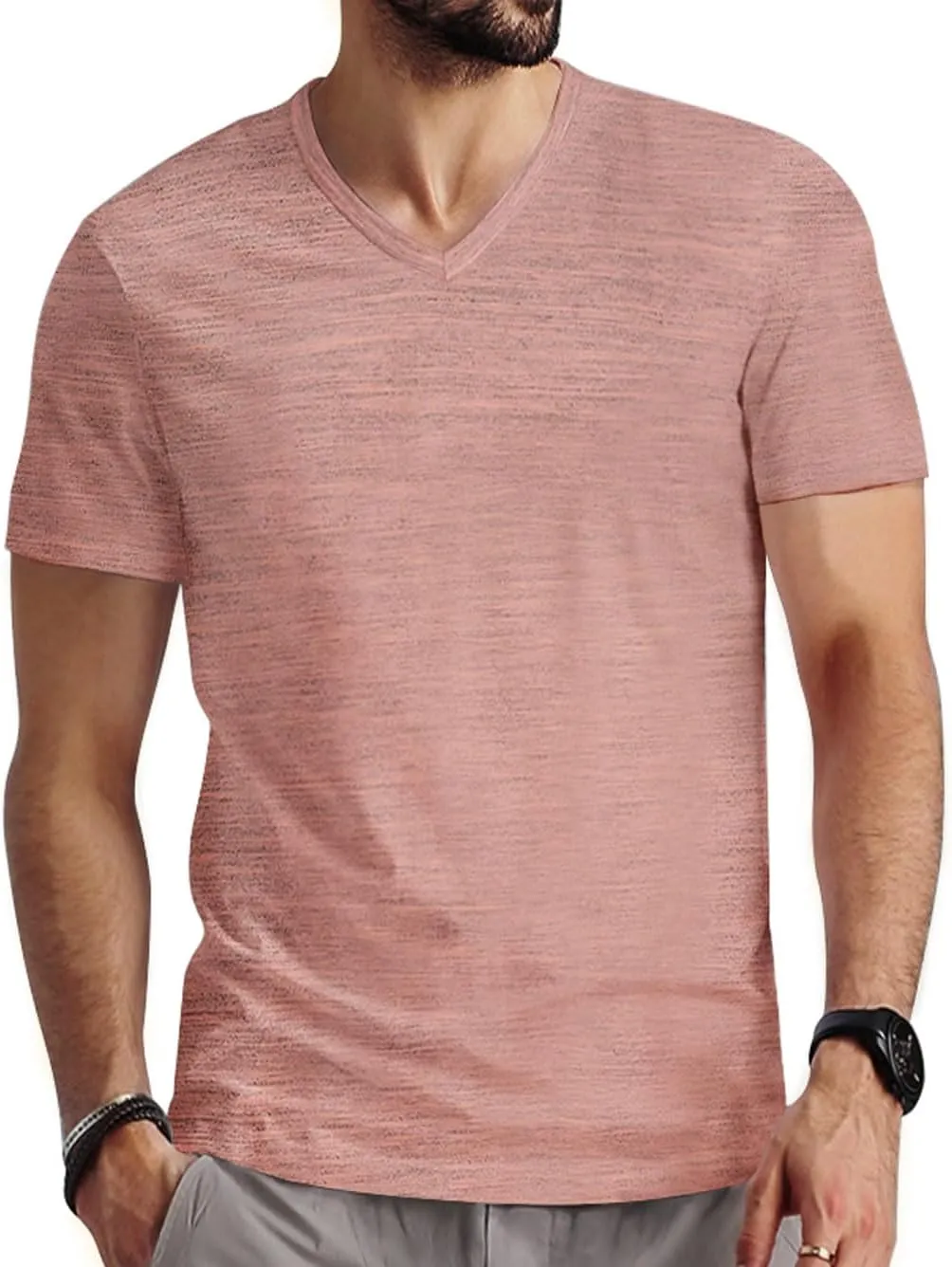 Mens V Neck T Shirts Casual Stylish Graphic Stretch Short Sleeve T-Shirt Cotton Tees Tops Shirt