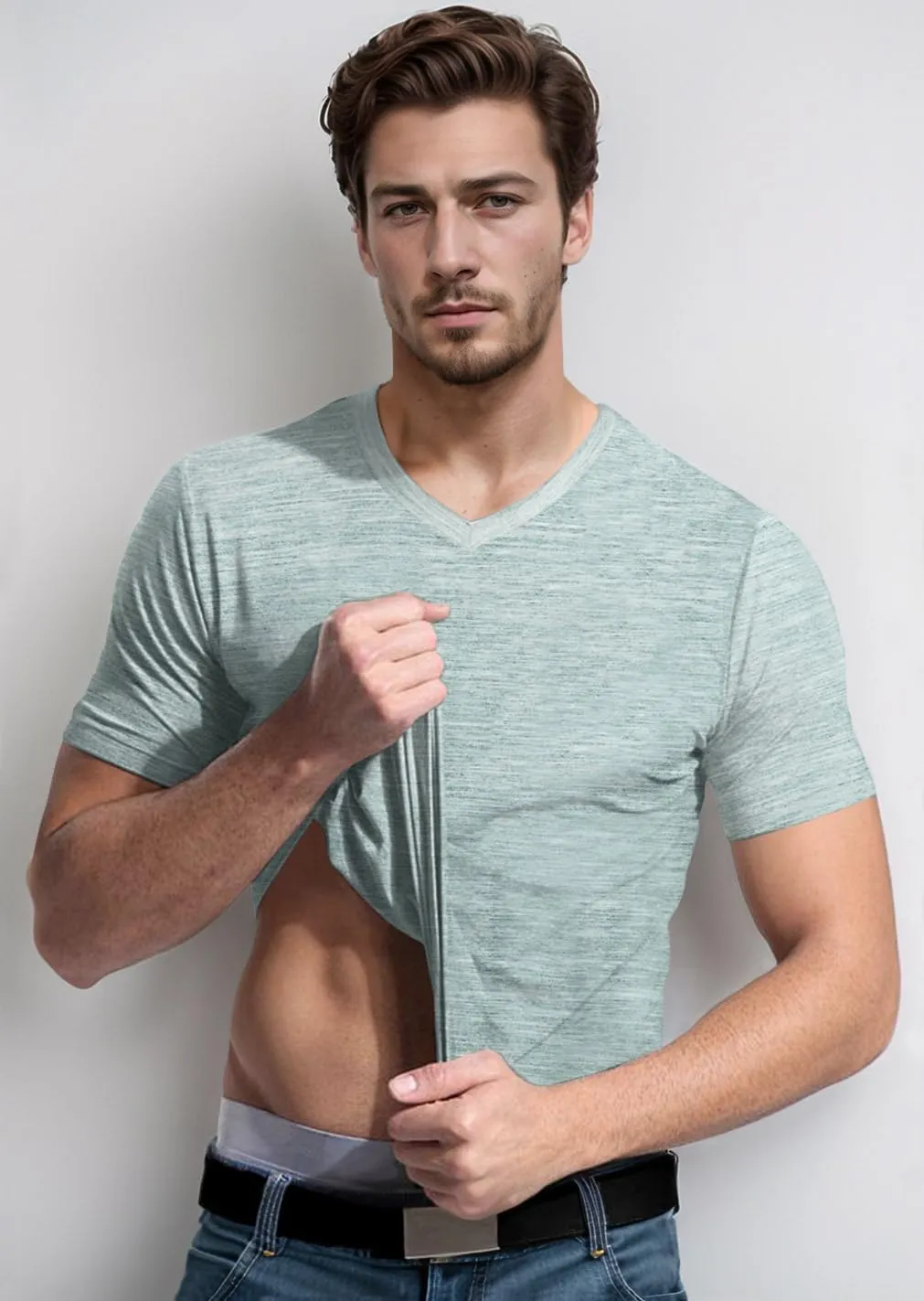 Mens V Neck T Shirts Casual Stylish Graphic Stretch Short Sleeve T-Shirt Cotton Tees Tops Shirt