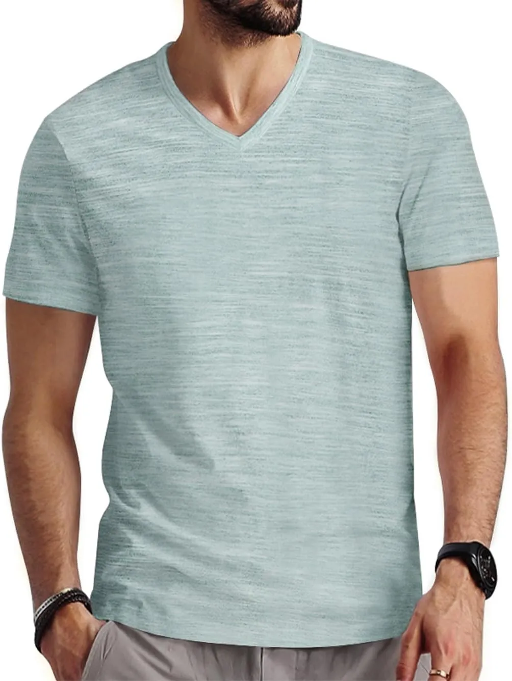 Mens V Neck T Shirts Casual Stylish Graphic Stretch Short Sleeve T-Shirt Cotton Tees Tops Shirt