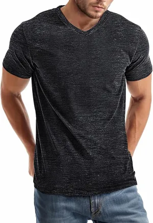 Mens V Neck T Shirts Casual Stylish Graphic Stretch Short Sleeve T-Shirt Cotton Tees Tops Shirt