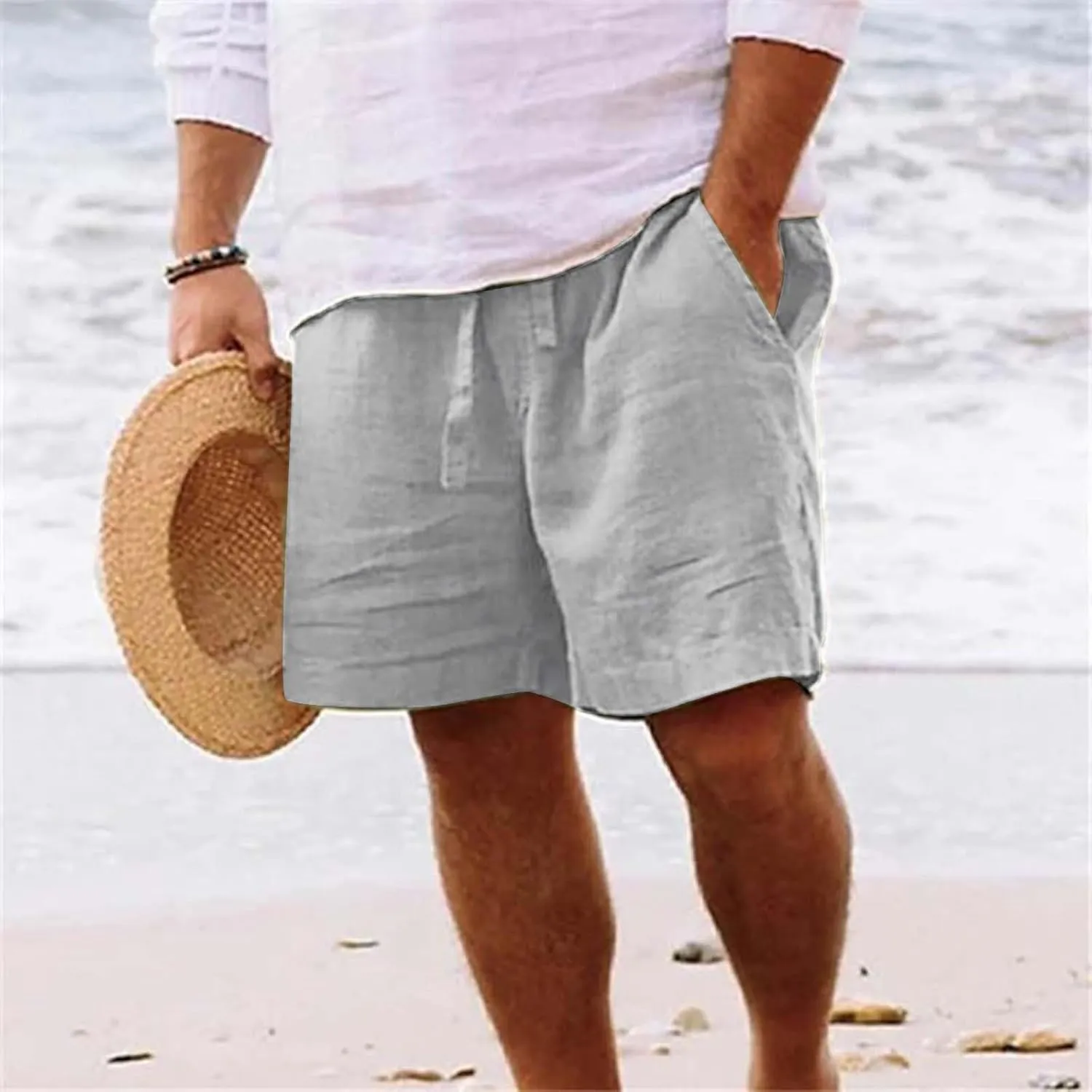 Mens White Summer Linen Shorts Shorts Beach Shorts Casual Cotton Linen Shorts Mens White Summer Linen Shorts Mens
