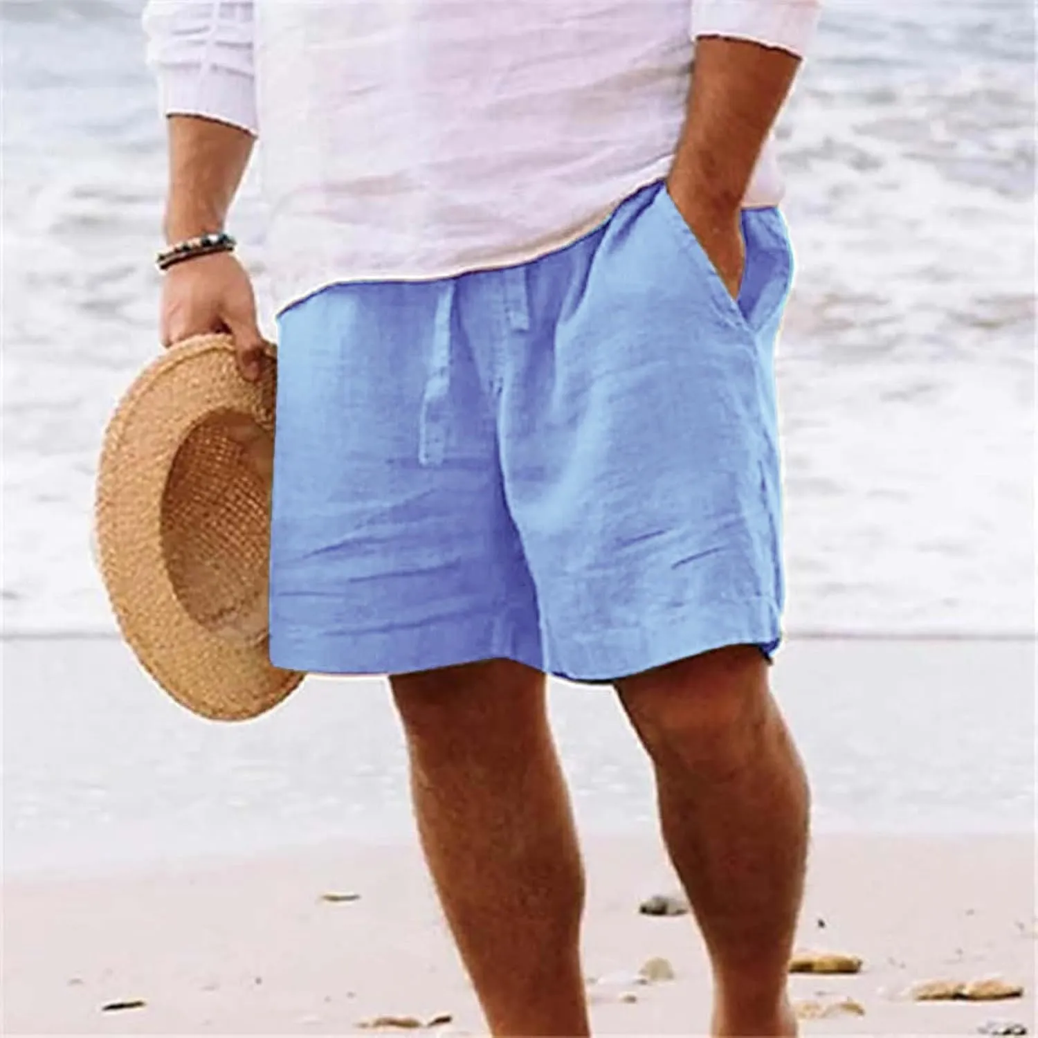 Mens White Summer Linen Shorts Shorts Beach Shorts Casual Cotton Linen Shorts Mens White Summer Linen Shorts Mens