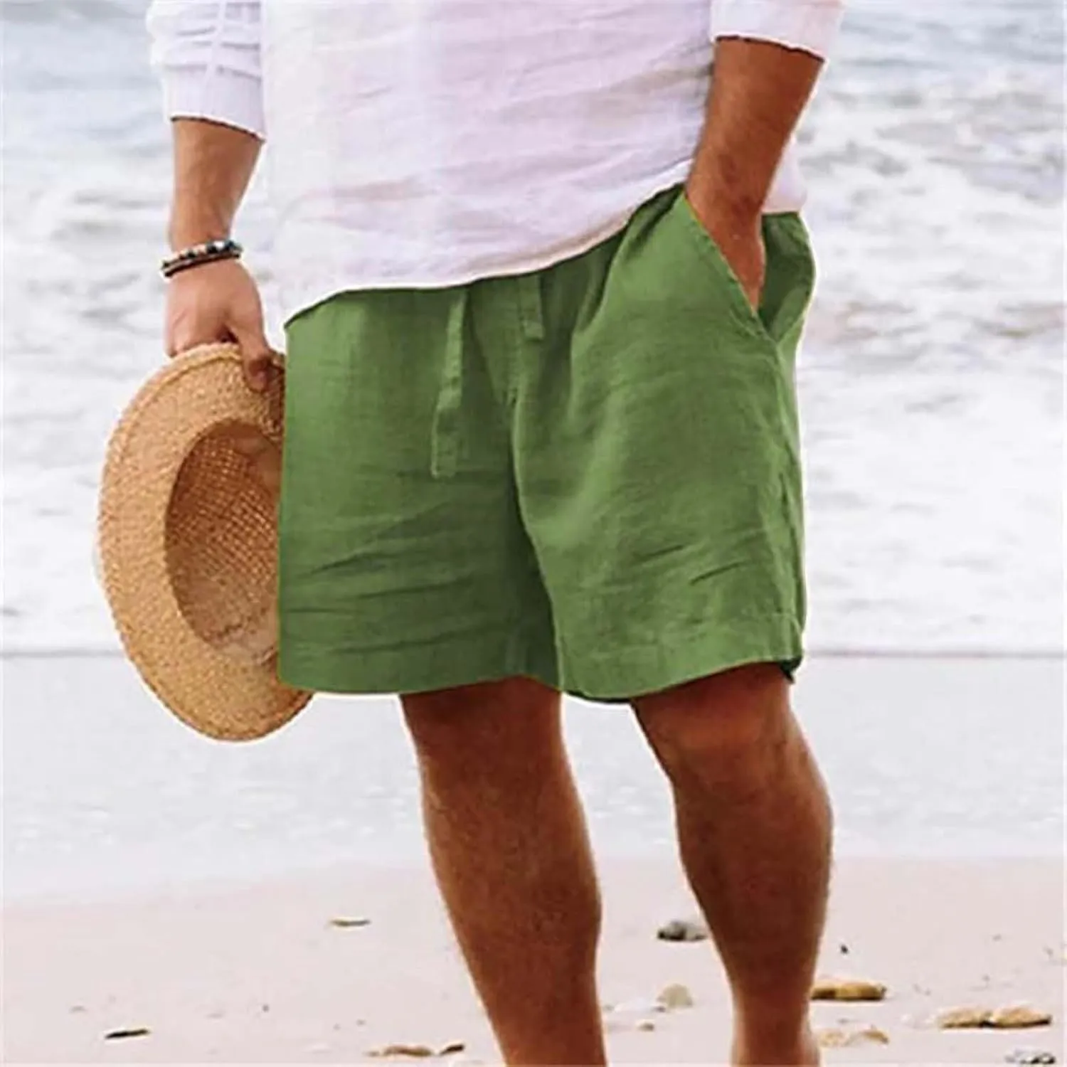 Mens White Summer Linen Shorts Shorts Beach Shorts Casual Cotton Linen Shorts Mens White Summer Linen Shorts Mens