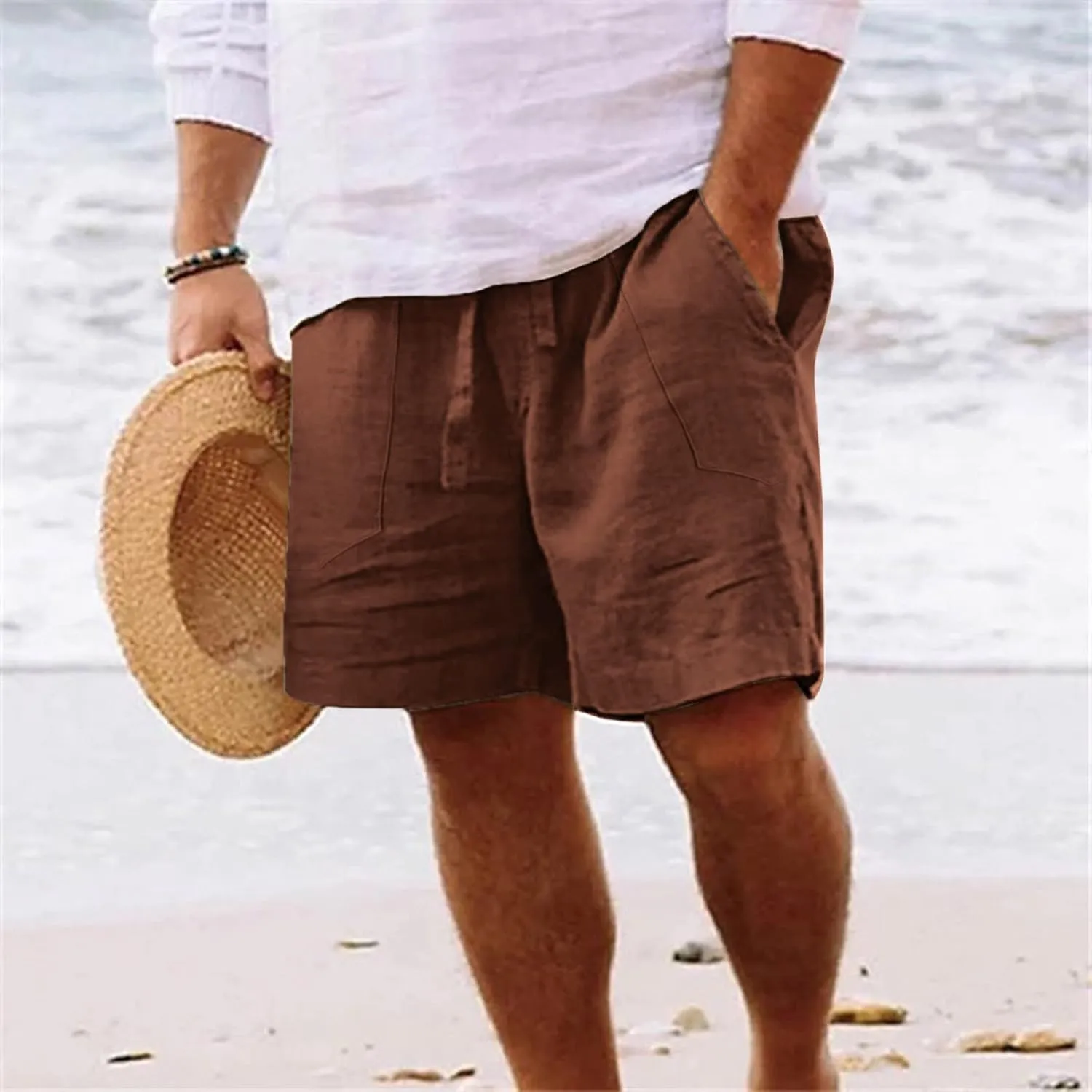 Mens White Summer Linen Shorts Shorts Beach Shorts Casual Cotton Linen Shorts Mens White Summer Linen Shorts Mens
