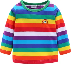 Mud Kingdom Boys Girls T-Shirts Rainbow Stripe Cotton Unisex Top