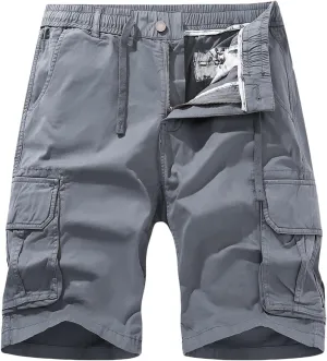 Muscularfit Men Shorts Cotton Drawstring Elastic Waist Cargo Shorts Multi Pockets Casual Work Utility Shorts Outdoor Fashion