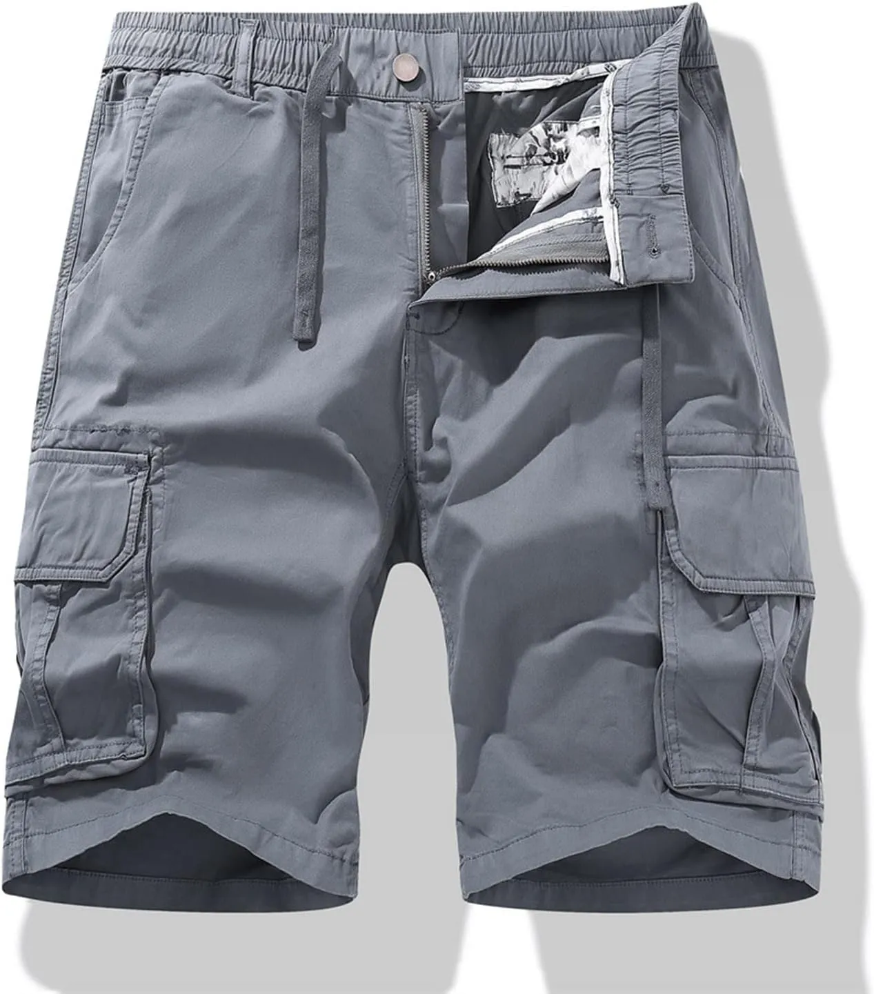 Muscularfit Men Shorts Cotton Drawstring Elastic Waist Cargo Shorts Multi Pockets Casual Work Utility Shorts Outdoor Fashion