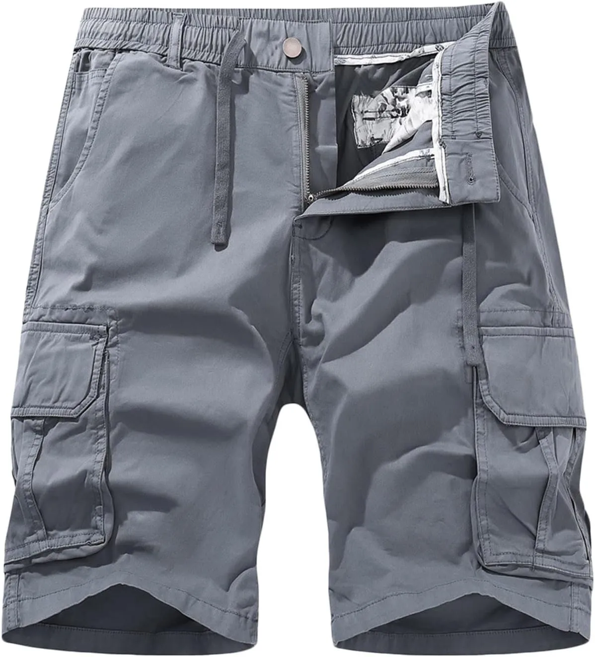 Muscularfit Men Shorts Cotton Drawstring Elastic Waist Cargo Shorts Multi Pockets Casual Work Utility Shorts Outdoor Fashion