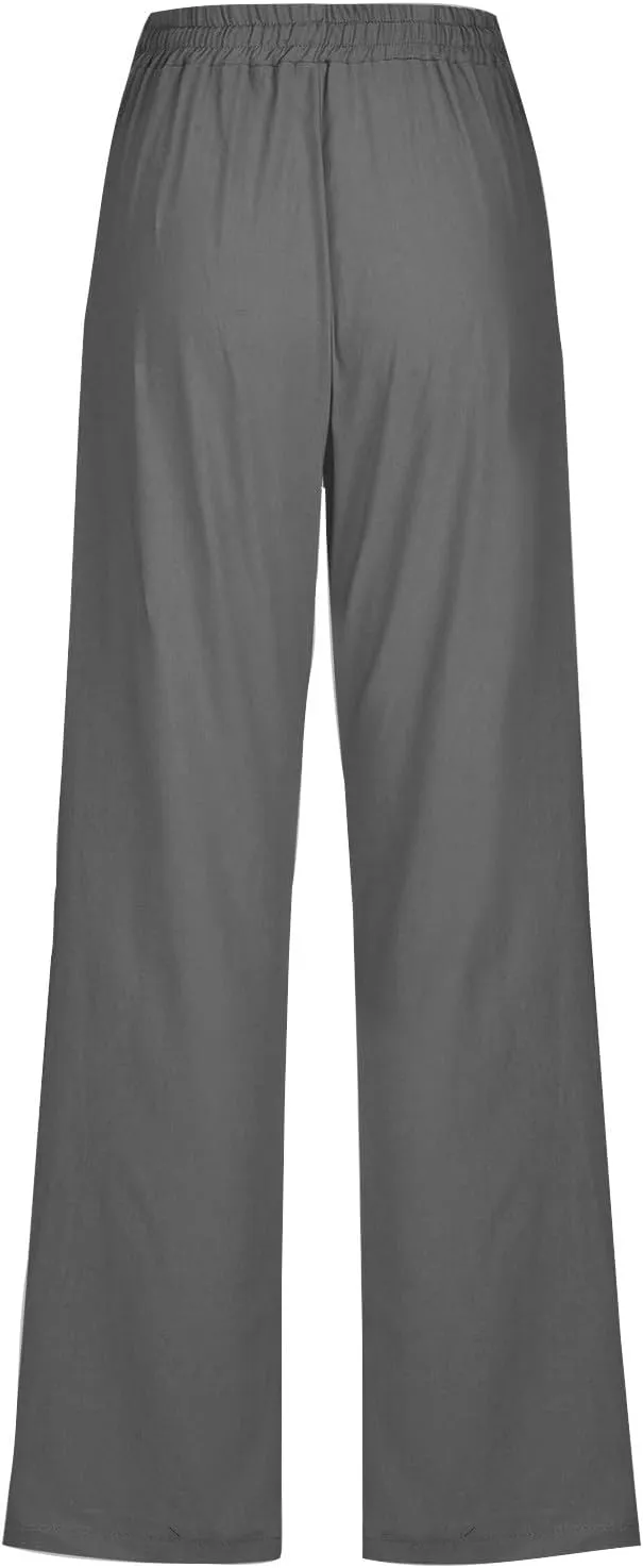NATHGAM Womens Cotton Tapered Sweatpants Casual Lightweight Loose Fitted Pants Elastic Waist Plus Size Lounge Long Trousers