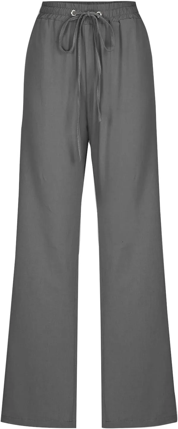 NATHGAM Womens Cotton Tapered Sweatpants Casual Lightweight Loose Fitted Pants Elastic Waist Plus Size Lounge Long Trousers