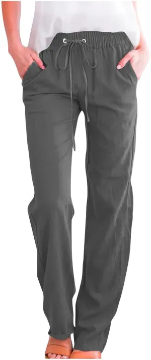 NATHGAM Womens Cotton Tapered Sweatpants Casual Lightweight Loose Fitted Pants Elastic Waist Plus Size Lounge Long Trousers