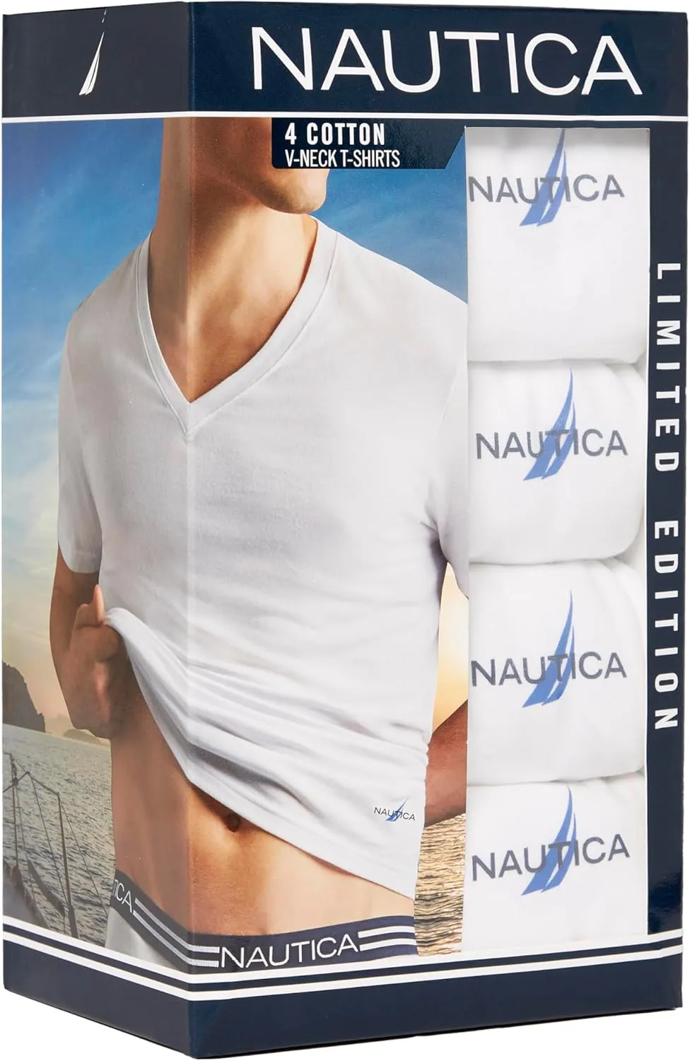 Nautica Men's 4-Pack Cotton Limited Edition V-Neck T-Shirts