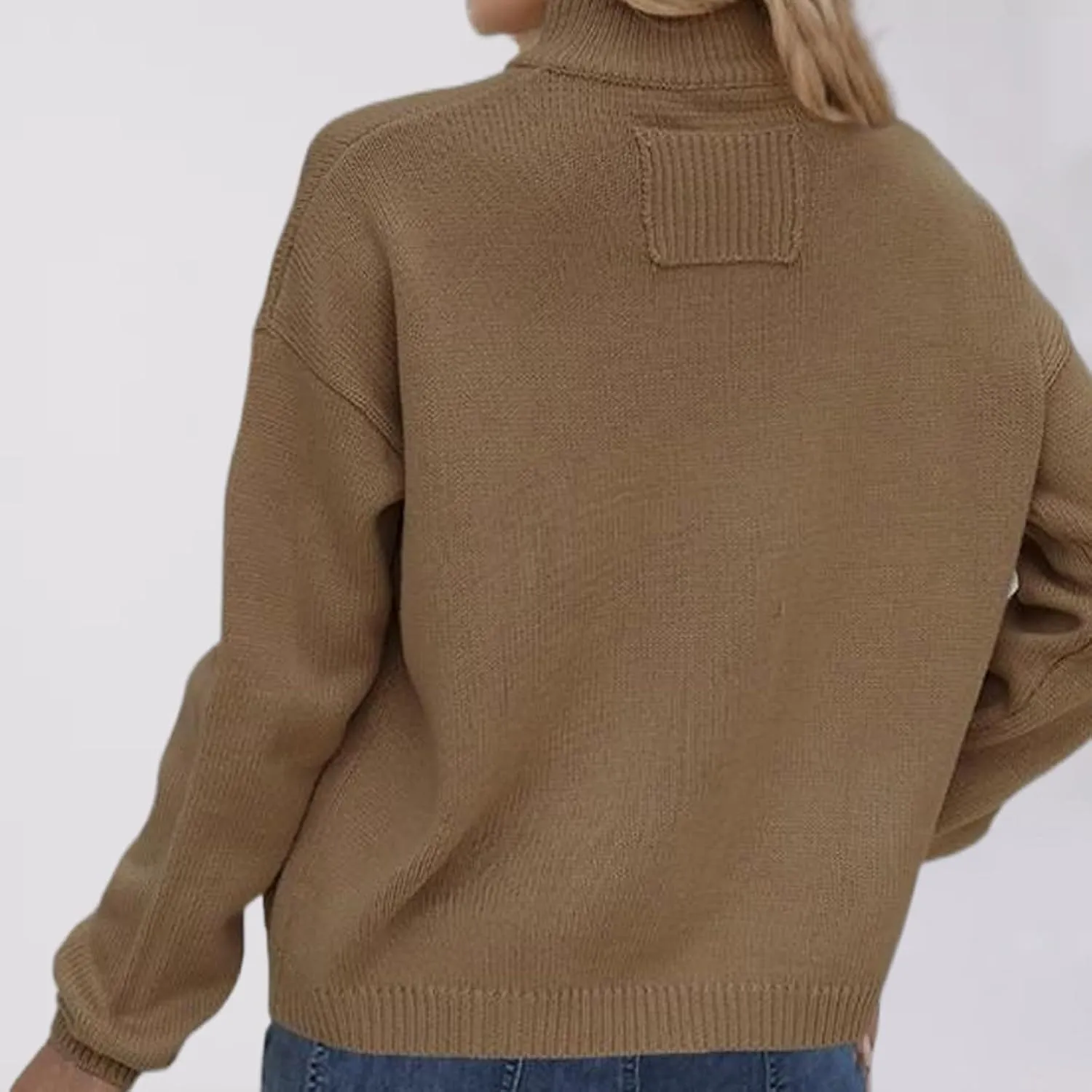New Selling Knitted Coat Stand Collar Solid Color Cardigan Sweater Women's Dress Long Sweater with Pocket