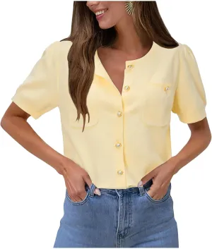 Newshows Womens Summer Cardigan Sweaters Lightweight Short Sleeve Button Down Shirts Ribbed Knit Blouse Tops 2024 Trendy