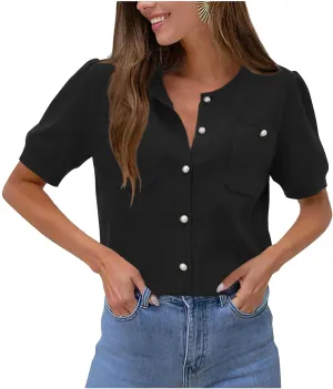 Newshows Womens Summer Cardigan Sweaters Lightweight Short Sleeve Button Down Shirts Ribbed Knit Blouse Tops 2024 Trendy