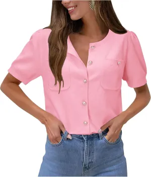 Newshows Womens Summer Cardigan Sweaters Lightweight Short Sleeve Button Down Shirts Ribbed Knit Blouse Tops 2024 Trendy