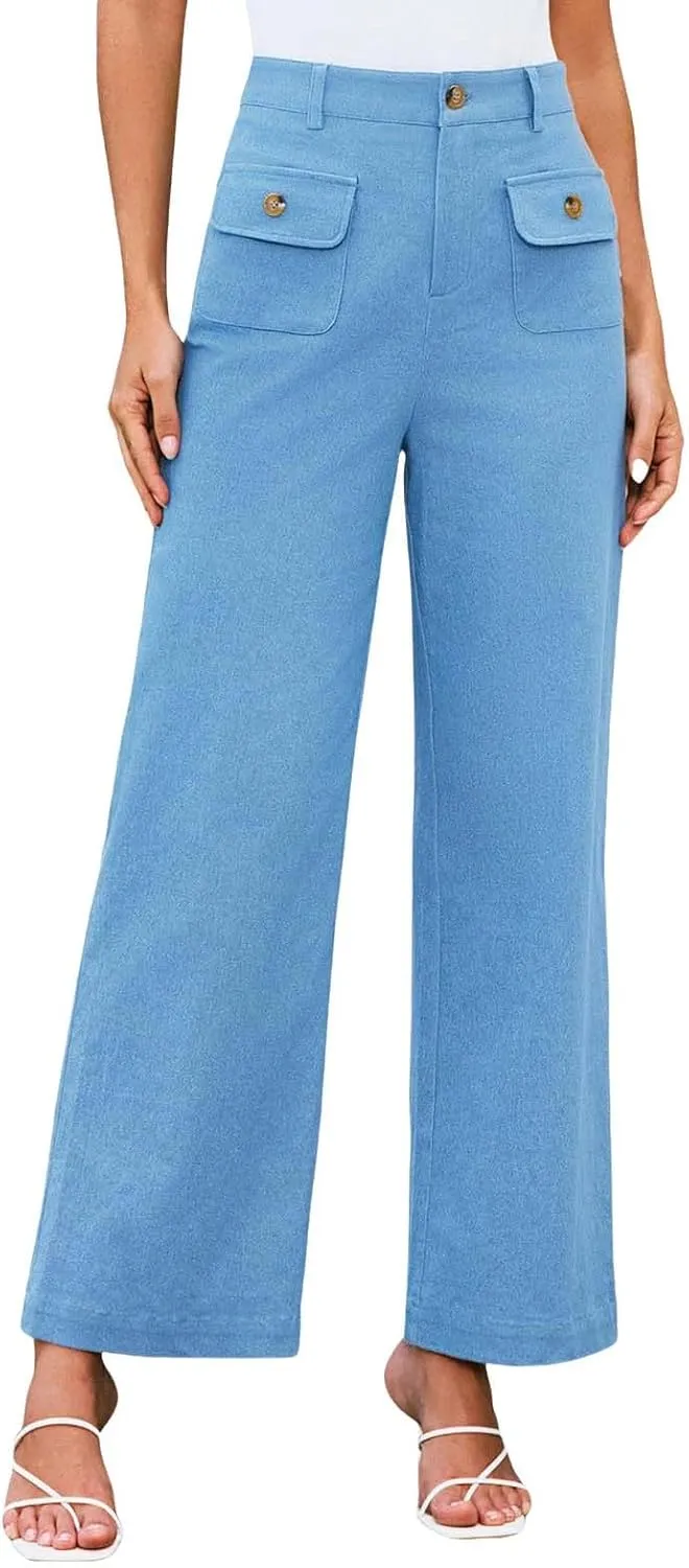 Oprah's Favorite Cropped Pants 2025, Tummy Control Wide Leg Trousers, Baggy Trousers High Waisted Stretchy Flare Pants