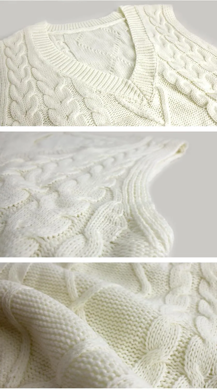 Oversized Cable Knit Sweater Vest for Women V Neck Sleeveless Solid Color Loose Pullover Sweaters Loose Trendy Tops
