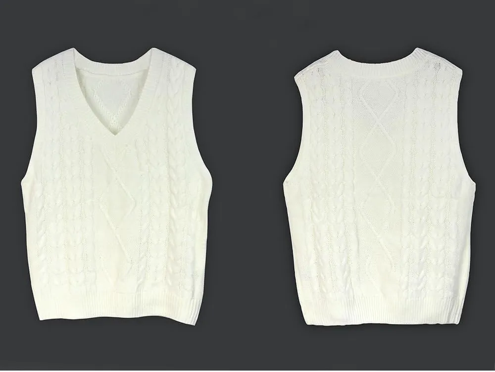 Oversized Cable Knit Sweater Vest for Women V Neck Sleeveless Solid Color Loose Pullover Sweaters Loose Trendy Tops