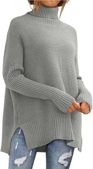 Oversized Sweaters for Women Turtleneck Bat-Wing Long Sleeve Ribbed Pullover Cozy Baggy Sweater 2024 Fall Outfits
