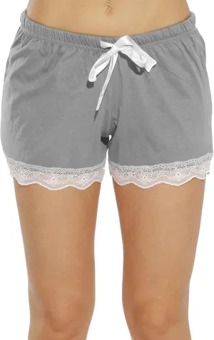 Pajama Shorts Women Trendy Plaid Summer Lace Sleep Pj Bottoms Workout Elastic Waist Drawstring Lounge Sleep Shorts