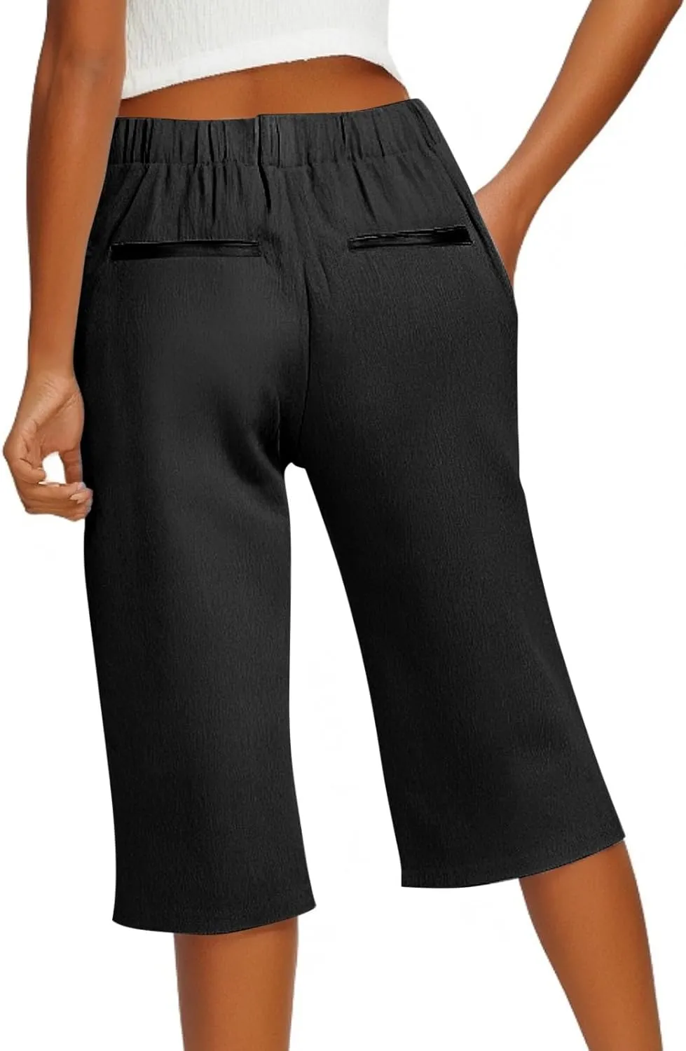 Pedal Pushers for Women 2025 Beach Vacation Wide Leg Capri Pants Loose Comfy High Waisted Short Pants with Pockets