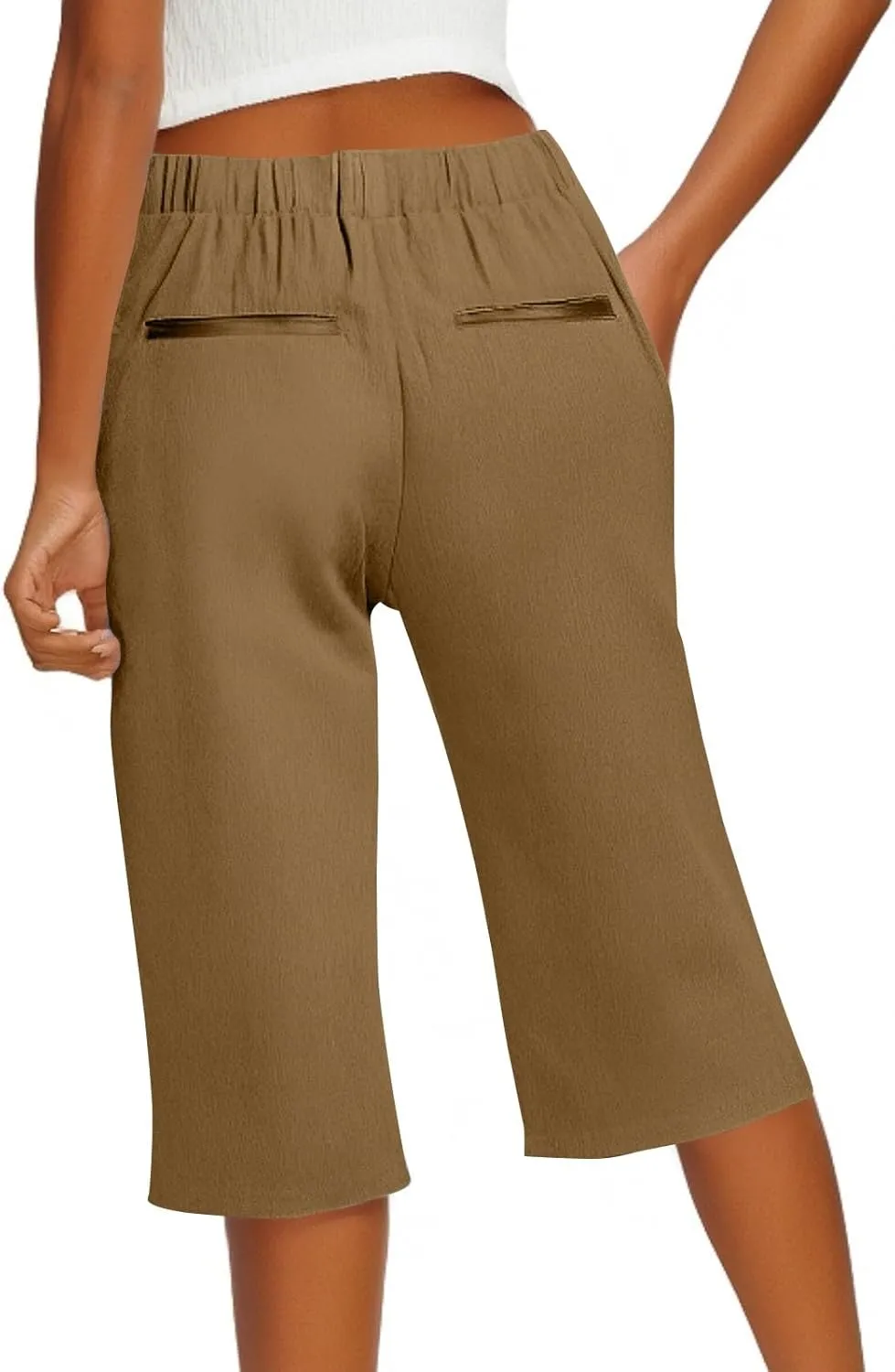 Pedal Pushers for Women Cropped Straight Leg Linen Capri Pants Side Split Casual Summer Cover Up Pants with Pockets