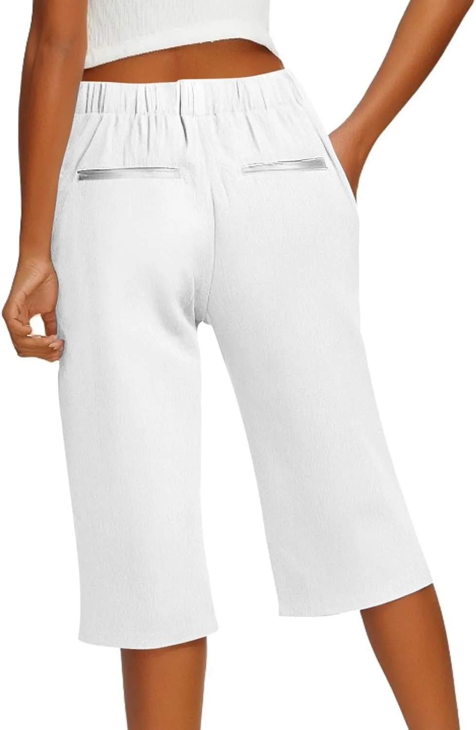 Pedal Pushers for Women Cropped Straight Leg Linen Capri Pants Side Split Casual Summer Cover Up Pants with Pockets